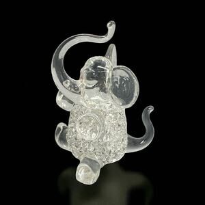 Clear Glass Elephant Figurine Sitting Trunk Up 3” Tall Shelf Sitter Decor